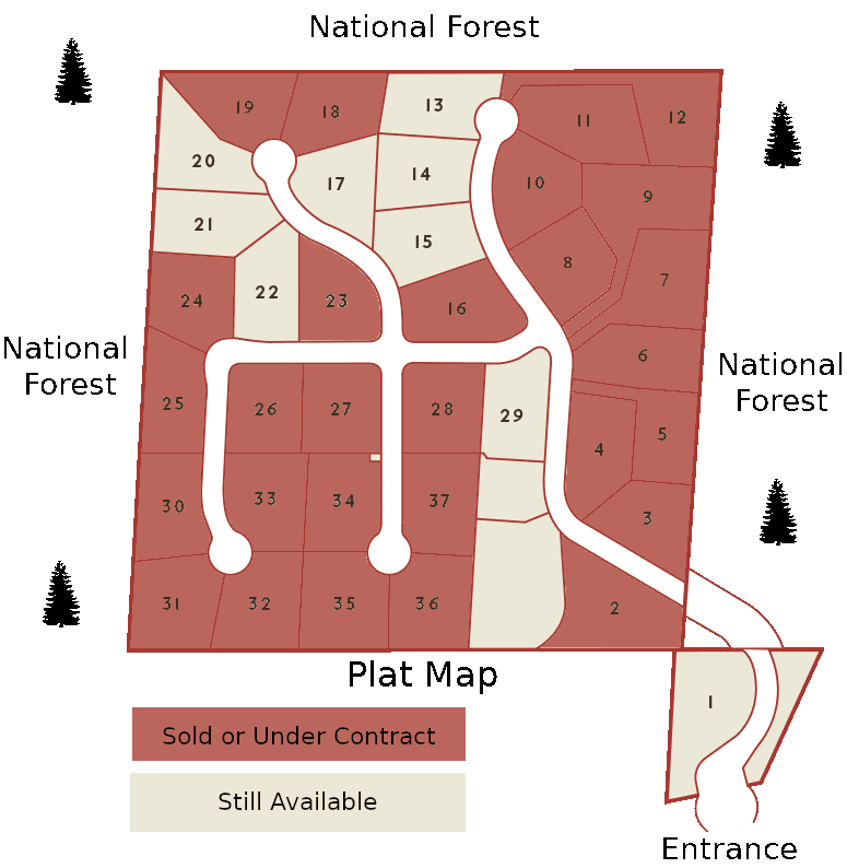 Lot map with sold lots in brown.